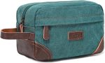 Wogarl Toiletry Bag for Men, Leather and Canvas Travel Toiletry Bag Dopp Kit Shaving Bag for Travel Accessories (Army Green)